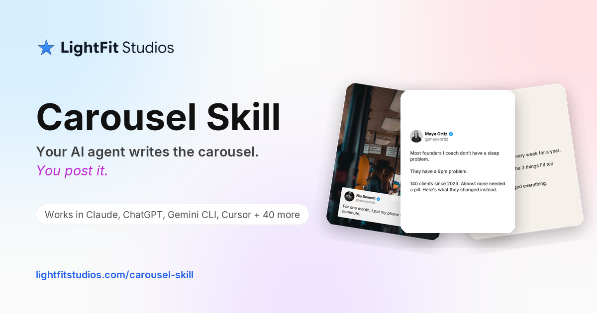 LightFit Carousel Skill - an agent skill that asks about you first, then writes and renders a carous logo